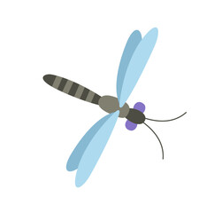 Cute wild insect. Sticker with flying winged dragonfly. Design element for print. Children drawing of bug or insect. Funny garden animal. Cartoon flat vector illustration isolated on white background