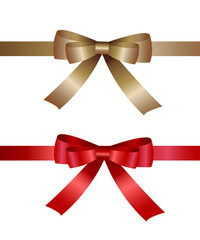 Fototapeta premium Vector red bows ribbon on white background. Decorative element for greating, presents or surprise. Christmas and New Year decoration.