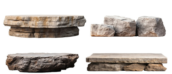 Set of flat rock podiums for product display, cut out