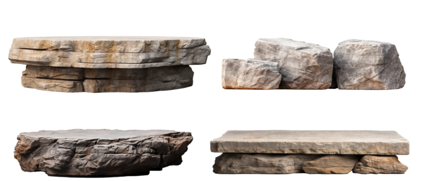 Set of flat rock podiums for product display, cut out