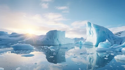 Poster Greenland ice sheet. Climate Change. Iceberg afrom glacier in arctic nature landscape on Greenland. Melting of glaciers and the Greenland ice sheet is a cause of sea levels rise  © Boraryn