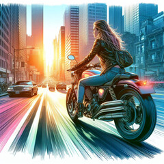 kobieta na motocyklu - obrazy, fototapety, plakaty