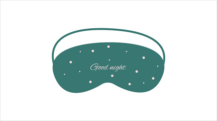 Mask for sleep. Night mask of turquoise color, with polka dots, wishes for good dreams. Blindfold for relaxation, vector illustration on a white background.