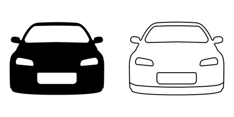 Car black vector icon. Outline car vector icons. Vehicle on a white background flat icon. Car shape vector. A set of two cars for travel and pleasure.
