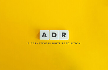Alternative dispute resolution Abbreviation (ADR). Letter Tiles on Yellow Background. Minimalist Aesthetics. - obrazy, fototapety, plakaty