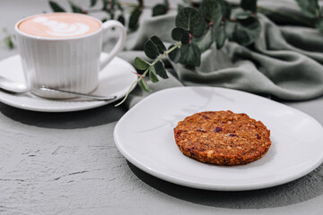 Oatmeal Cookies on White Plate and tea cup