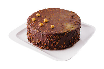 chocolate cake Hazelnut on white plate