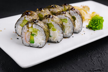sushi maki with shrimp and cucumbers