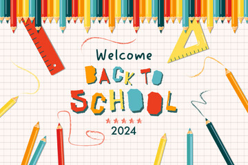 Back to school banner design. Modern illustration of colorful crayon pencils frame and text. Student, pupil. Trendy vector illustration for card, web banner design.