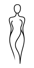  vector illustration in flat style black and white line silhouette of a woman in a dress