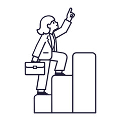 vector illustration in flat linear style girl climbing the career ladder by steps