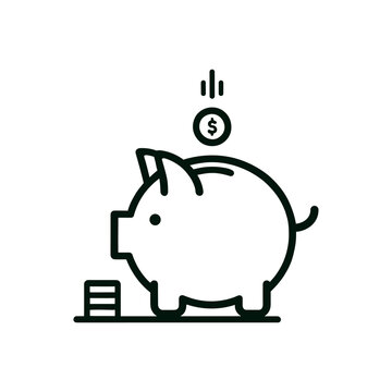 vector illustration in flat black and white style pig piggy bank saving coins money