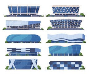 Sports stadium facade. A building for sports competitions with a large number of spectators. Large city buildings for people entertainment. Vector illustration © Igor