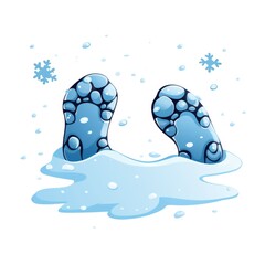 Drawing of Snow-covered footprints on white background