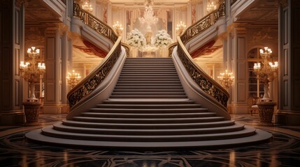 A grand staircase that exudes opulence and sophistication. - obrazy, fototapety, plakaty