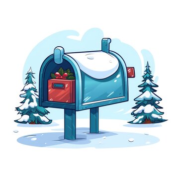 Drawing of Winter mailbox on white background