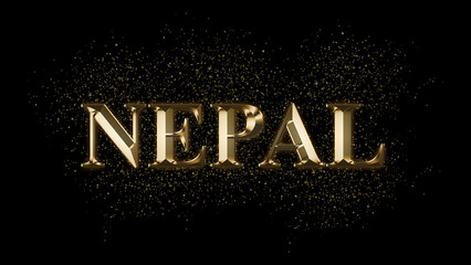 NEPAL Gold Text Effect on black background, Gold text with sparks, Gold Plated Text Effect, country name