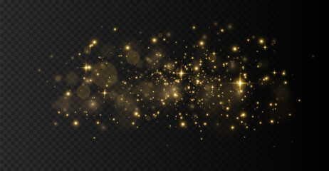 Fototapeta na wymiar Christmas glowing dust background, the light of gold dust, bokeh light effect background, Yellow flickering glow with confetti bokeh light and particle motion. The dust sparks and golden stars shine.