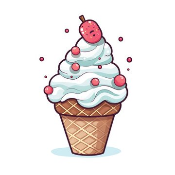 Drawing of Ice cream cone (winter-themed) on white background