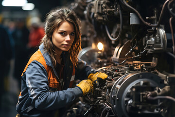 A woman working on a machine in a factory.
