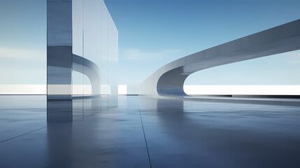 3d render of abstract futuristic architecture with empty concrete floor