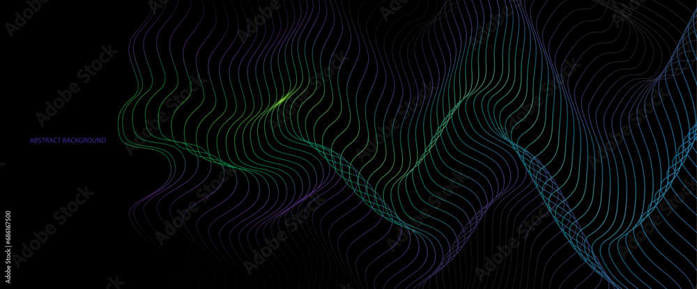 Aufkleber Vector wave lines pattern smooth curve flowing dynamic light isolated on black background,	