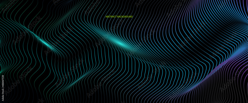 Poster vector wave lines pattern smooth curve flowing dynamic light isolated on black background,