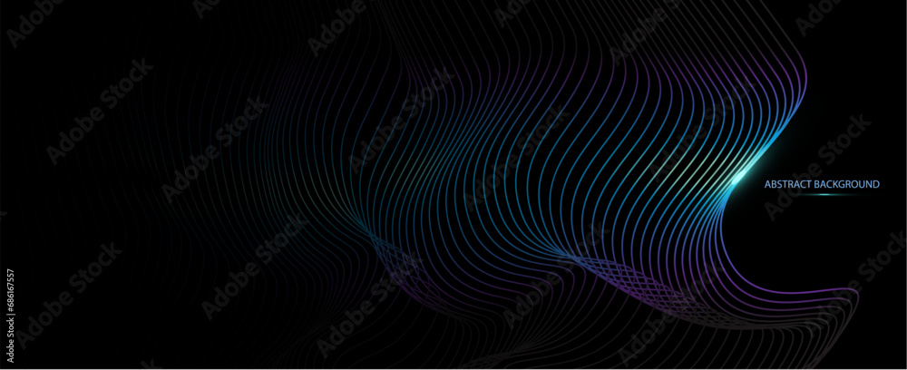 Aufkleber Vector wave lines pattern smooth curve flowing dynamic light isolated on black background,	
