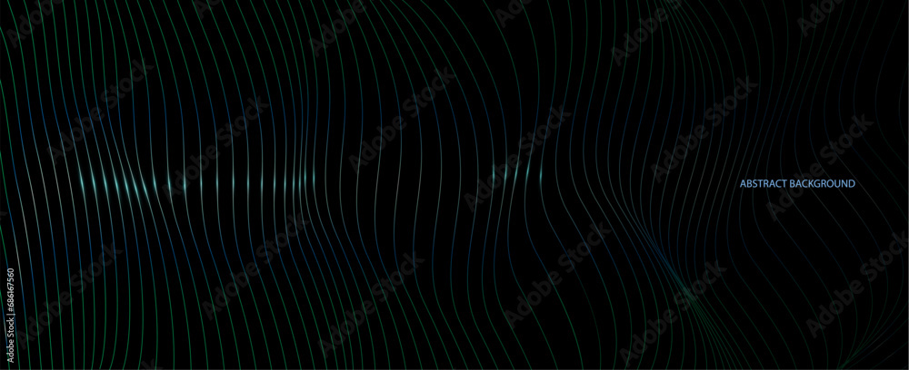 Aufkleber Vector wave lines pattern smooth curve flowing dynamic light isolated on black background,	