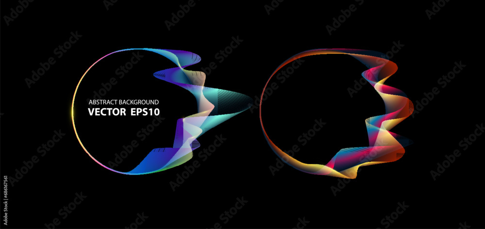 Aufkleber Vector abstract circle frame with wave lines pattern flowing on black background in concept of music, technology,	