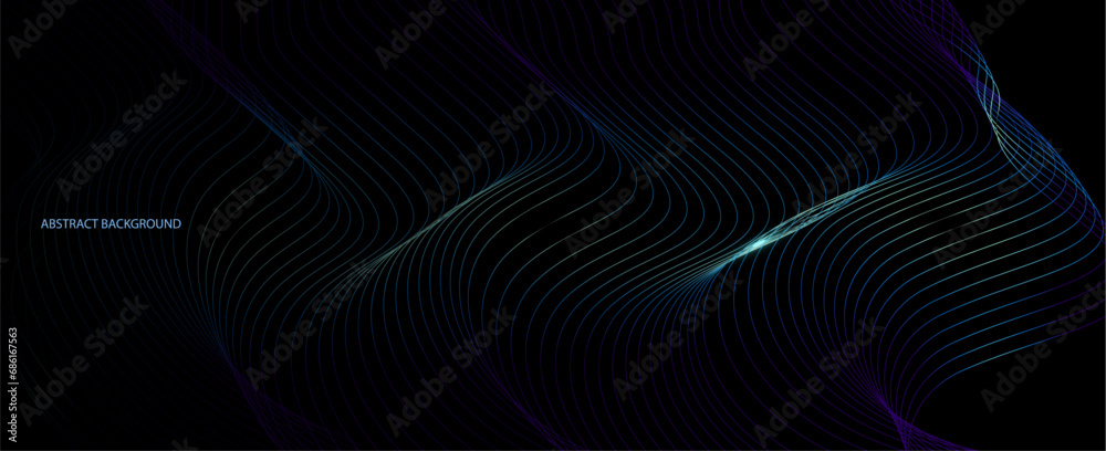 Aufkleber Vector wave lines pattern smooth curve flowing dynamic light isolated on black background,	