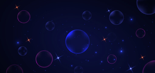 Abstract futuristic glowing neon circle blue and pink light ray with on dark blue background.