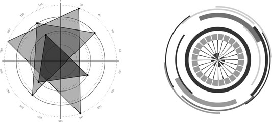 Sci fi futuristic user Abstract digital radar screen black and white, targets and futuristic user interface with straight. lil pjontec music Listen to Technology vector illustration for your design. - obrazy, fototapety, plakaty