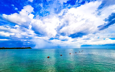 Tropical Caribbean beach clear turquoise water Playa del Carmen Mexico.