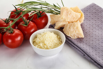 Shredded Italian hard parmesan cheese