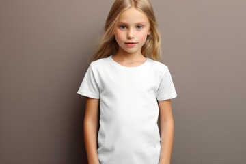White blank t shirt mock up. Girl grey wall background