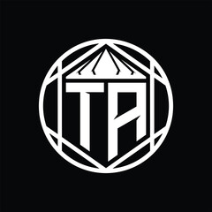 TA Letter Logo monogram hexagon slice crown sharp shield shape isolated circle abstract style design