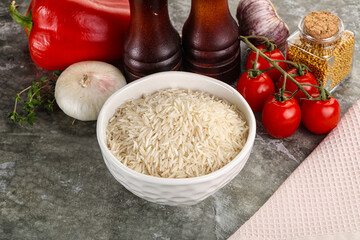 Raw delicous basmati rice heap