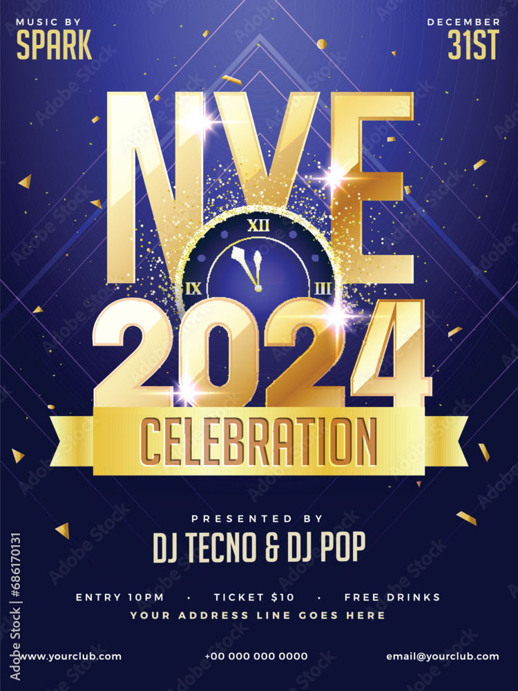 Canvas Prints NYE (New Year Eve) 2024 Party Celebration Template Design with Time and Venue Details.