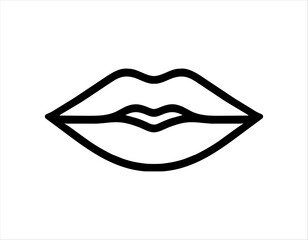 Vector linear icon of sensual lips. A trace of a kiss. Women's beautiful lip shape. Cosmetics company logo. Services of a make-up artist, cosmetologist.