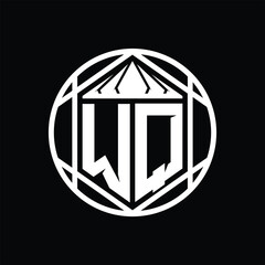 WQ Letter Logo monogram hexagon slice crown sharp shield shape isolated circle abstract style design