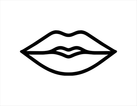 Vector linear icon of sensual lips. A trace of a kiss. Women's beautiful lip shape. Cosmetics company logo. Services of a make-up artist, cosmetologist.