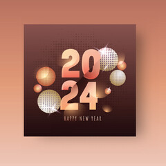 Gradient 2024 Number with Lights Effect Spheres on Brown Halftone Background.