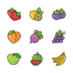 Fruit and vegetable icons set in modern style, ready to use vector