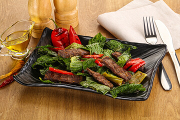 Salad with grilled beef steak