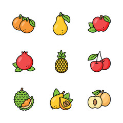Fruit and vegetable icons set in trendy style, ready to use in web, mobile apps