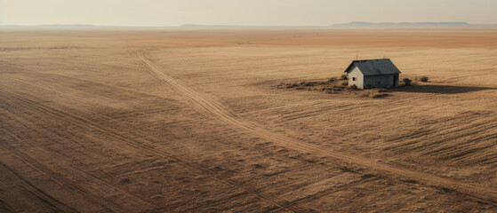 Obraz premium A tiny house in at autumn field aerial photography .