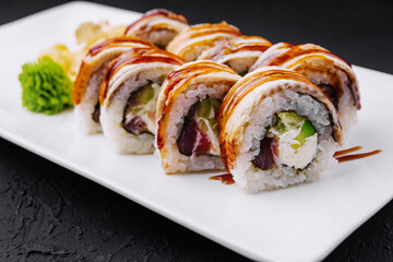 Delicious Canada sushi roll with teriyaki