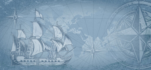 Sailing ship vintage background colorful