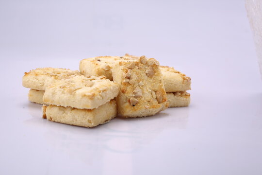 Cardamom cookies in white, ilaichi oats cookies. Butter Biscuits. High Resolution